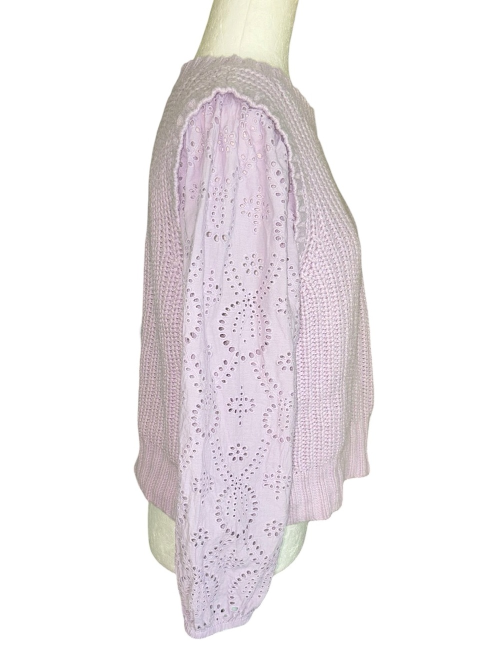 Rails Dhalia Lilac Eyelet Lace Knit Cropoed Crewneck Sweater - M - Picture 8 of 14